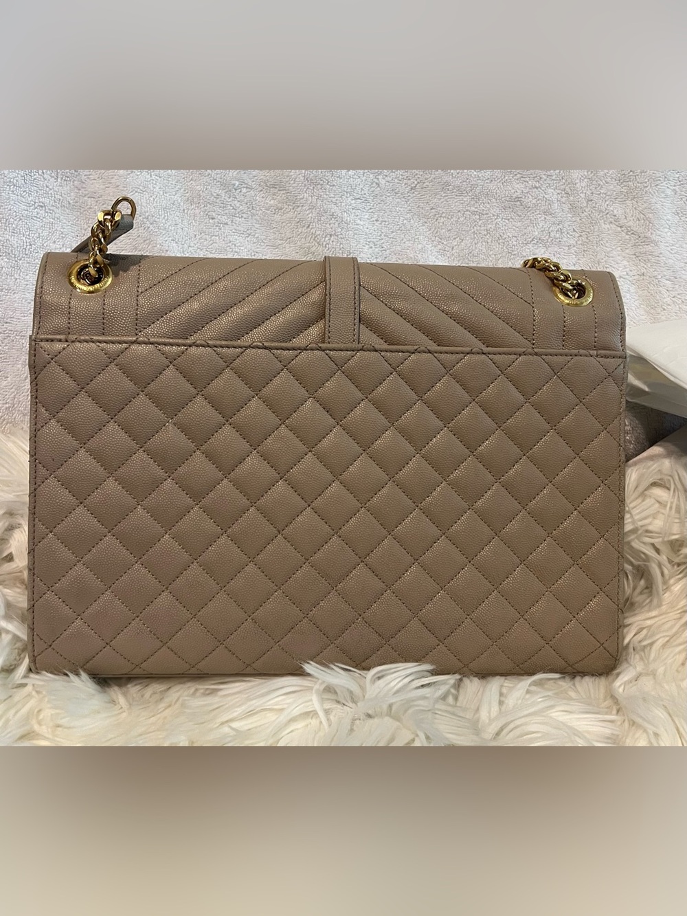 Yves Saint Laurent Large Envelope Quilted Shoulder Bag in Dark Beige - Picture 9 of 16